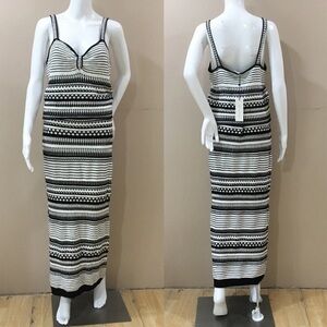 NWT Rachel Zoe Black White Striped Crochet Knit Top & Maxi Skirt 2 Pc Set Size L